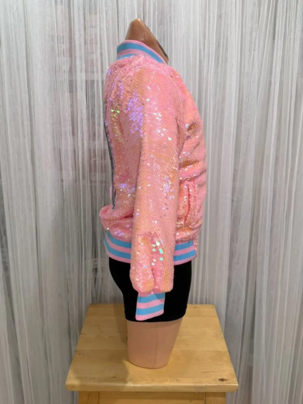 Lola + The Boys Girls Pink Sequin Unicorn Bomber Jacket Zip Front Size 4